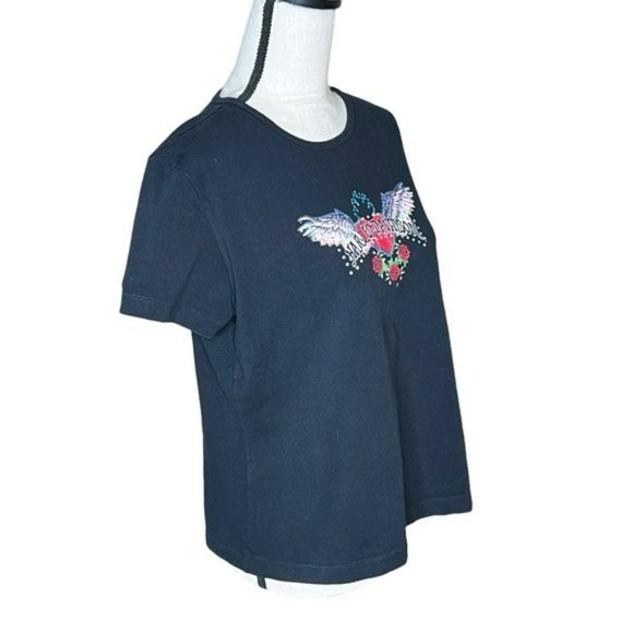 Harley Davidson Black Angel Heart Floral With Rhinestones Graphic Shirt Size XL - Picture 4 of 8